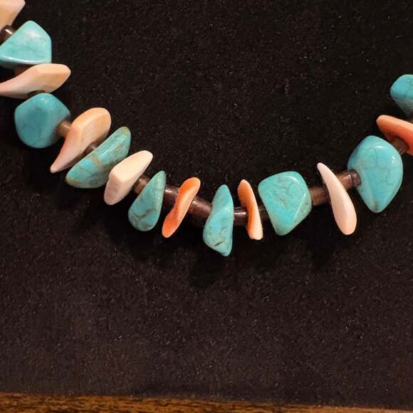Vintage Santo Domingo Turquoise Spiny Oyster Heishi Bead Necklace 30” - Picture 2 of 3